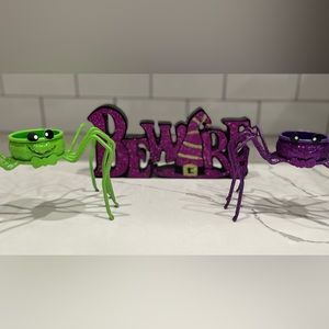 Halloween Decor, Sign & 2 Tealight Holders
